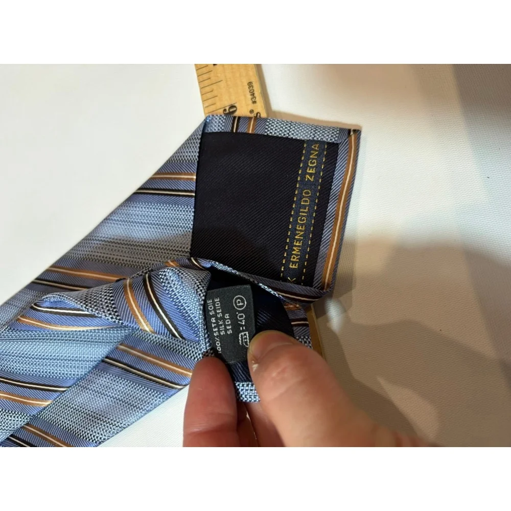 Ermenegildo Zegna Silk Tie Blue Striped Italy Classic Mens Necktie